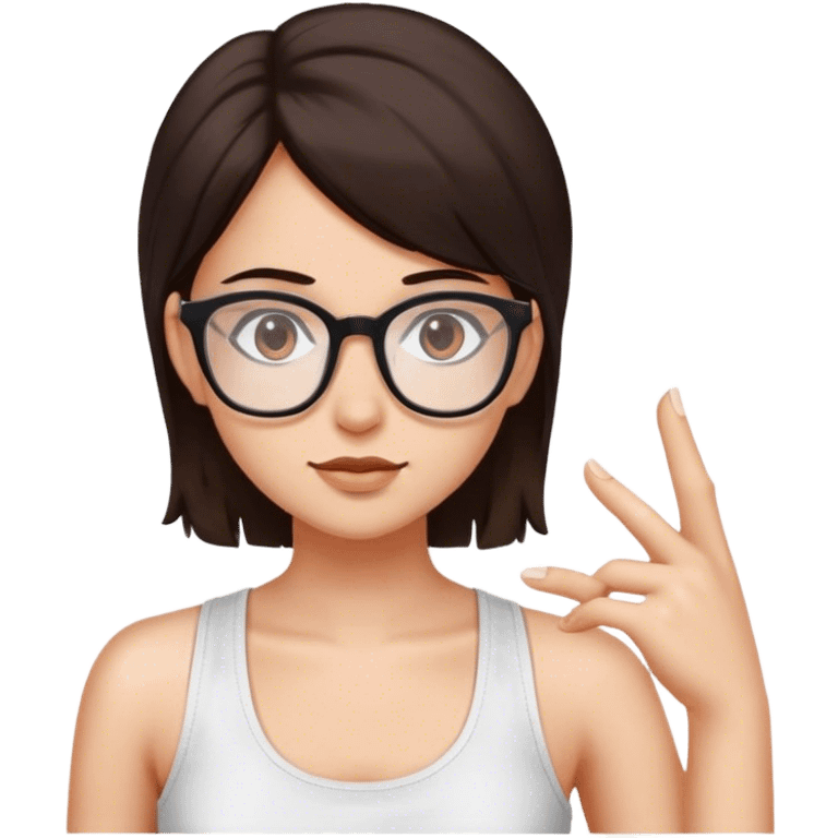 Girl with glasses, white tank top, dark brown hair. emoji