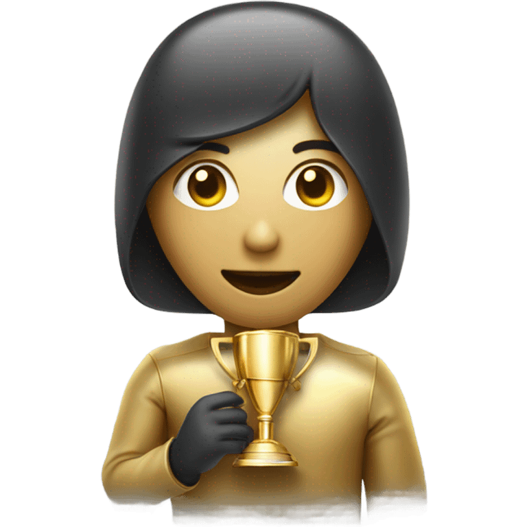 Person holding cute gold chatbot trophy emoji