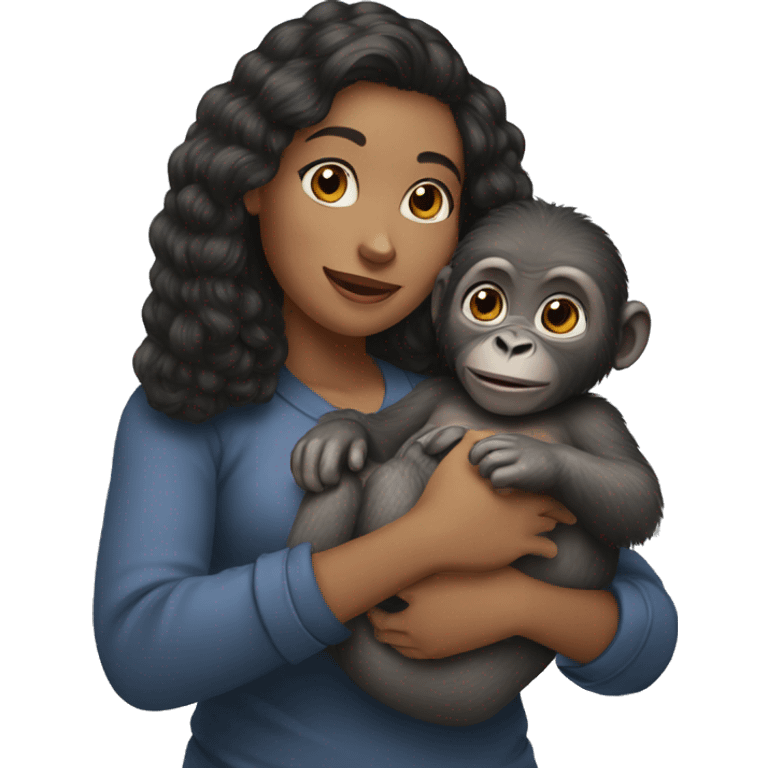 a woman holding a baby gorilla in her hands emoji