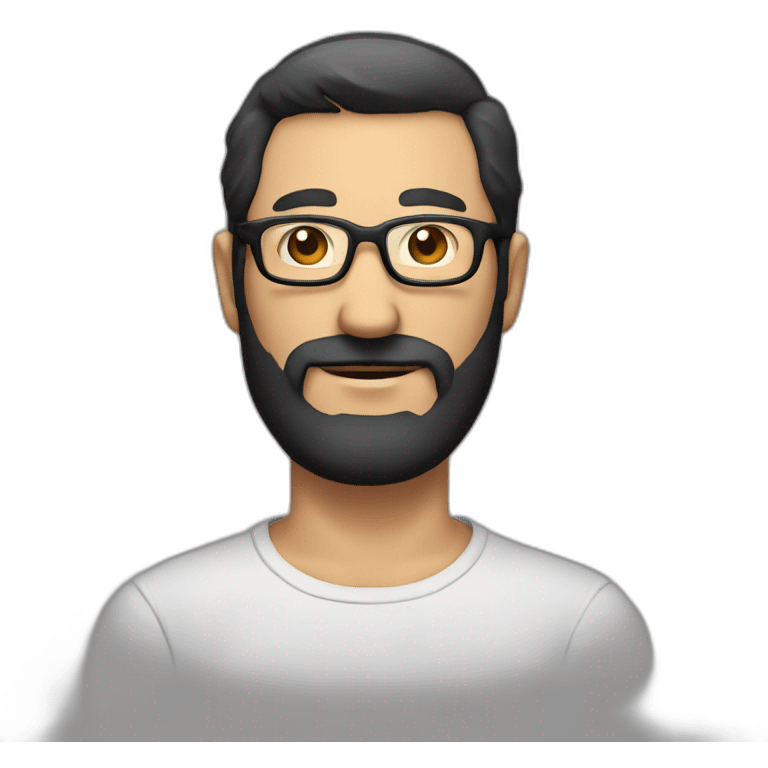 A middle-aged man with a face with a black beard and black hair, wearing black-rimmed glasses and a man's shirt emoji