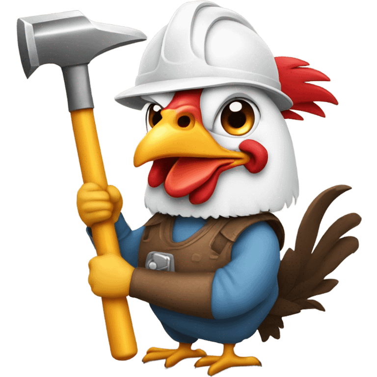 Rooster wearing a hard hat holding a Hamer  emoji