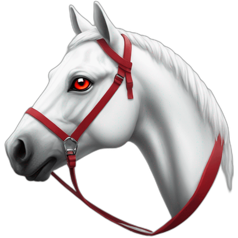 White horse with red eyes in black suit, portrait emoji