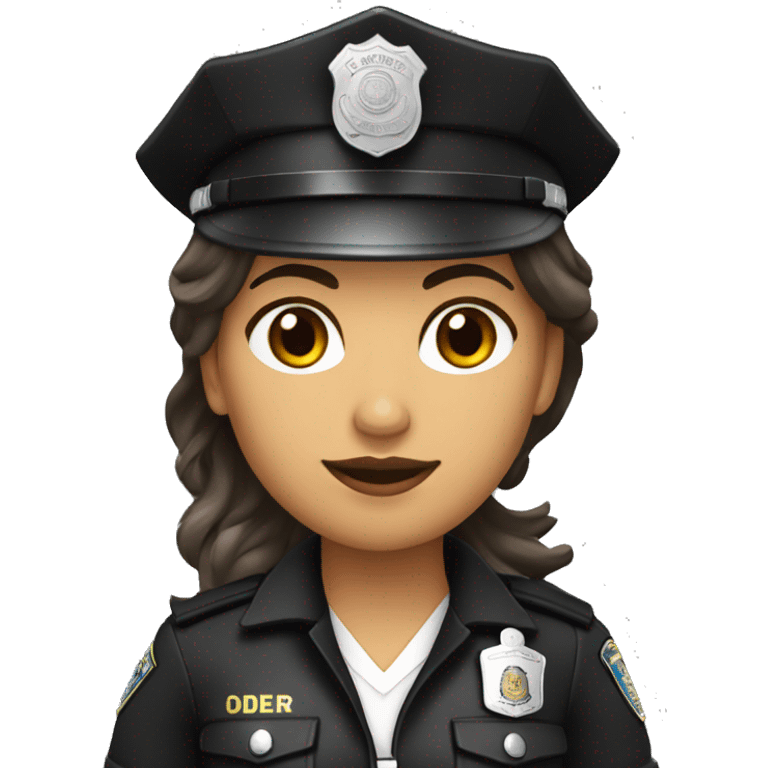 Mujer policía de color de piel blanco con pelo negro  emoji