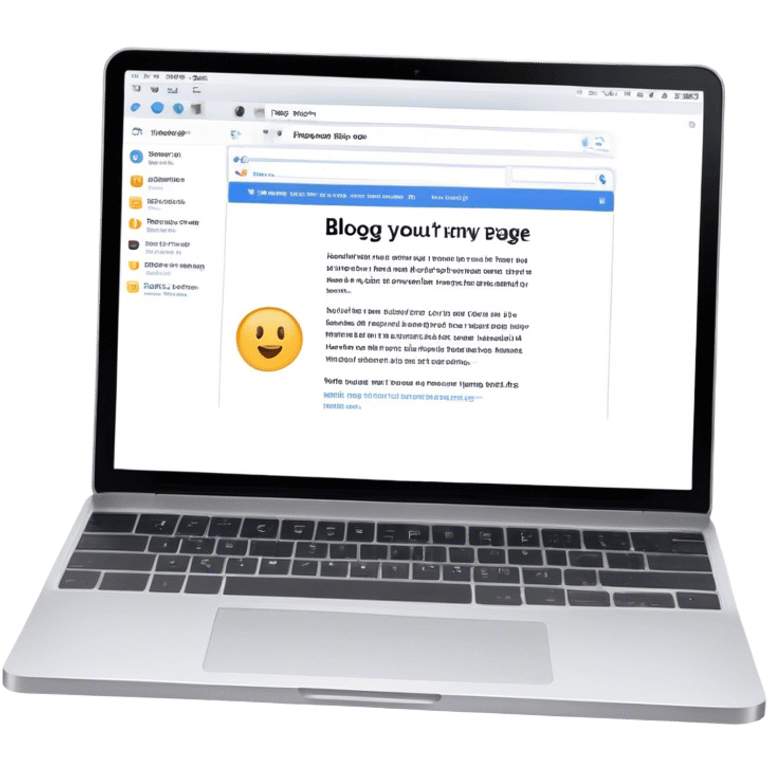 Create an emoji representing blogging as a form of content creation. The design should feature a laptop or desktop computer with an open blog page on the screen, showing visible text and perhaps a photo or graphic. Make the background transparent. emoji