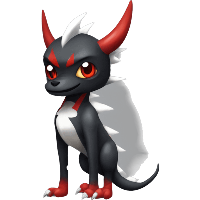 Black Cool Edgy Nargacuga-Houndoom-Garchomp Fakémon Digimon with Red and white Edgy markings, full body, outlined emoji