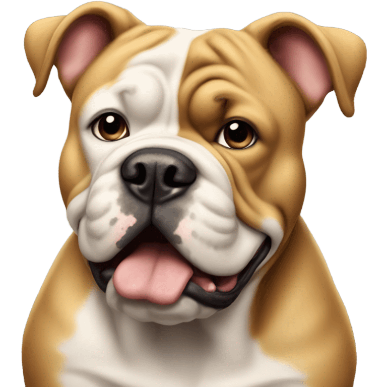 an english bull dog who is golden tan with white, slobbering emoji