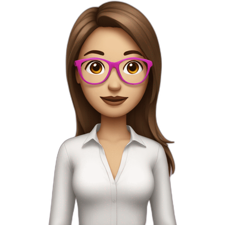 Graphic designer girl with brown hair in pink glasses emoji