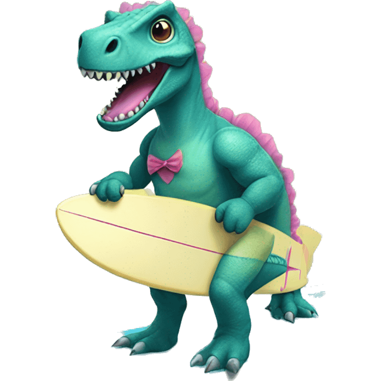 Dinosaur wearing a tutu on a surfboard emoji