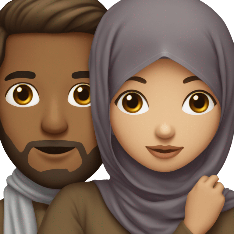 hijabi girl kissing brown boy emoji