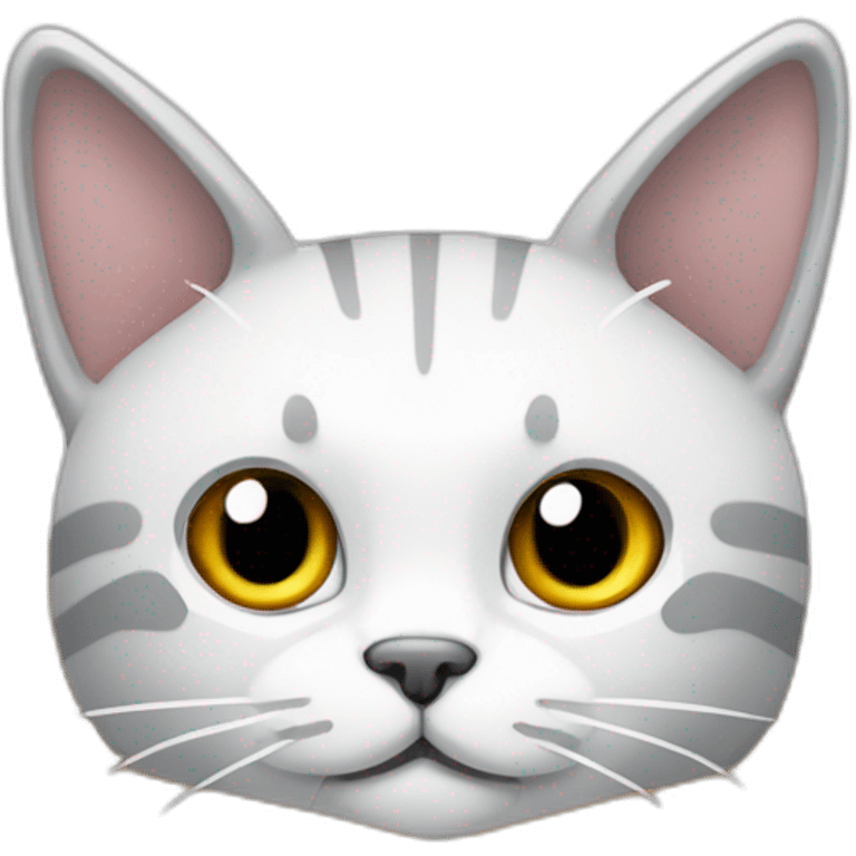 Gato blanco y gris con orejas puntiagudas asomando cabeza desde caja de carton emoji