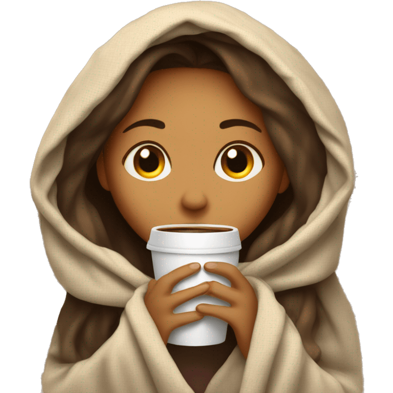 girl inside a blanket sipping coffee eyes closed emoji