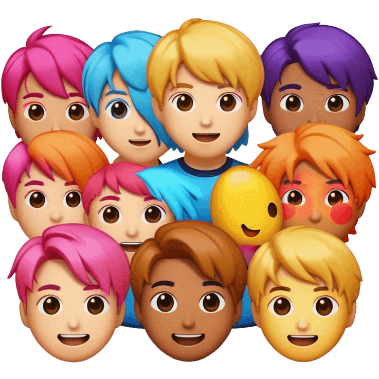 Cinematic Realistic BTS Pop Culture Emoji, featuring a dynamic, energetic portrayal of the acclaimed K-pop group rendered with vibrant textures and energetic, colorful lighting. emoji