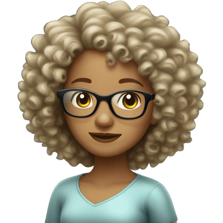 Curly haired  light skin girl whit clear glasses emoji