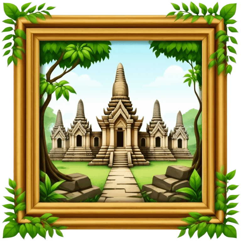 Cinematic Realistic Ayutthaya Ruins Landmark Emoji, depicted with ancient temple ruins amid lush greenery rendered with dramatic textures and nostalgic, warm lighting. emoji