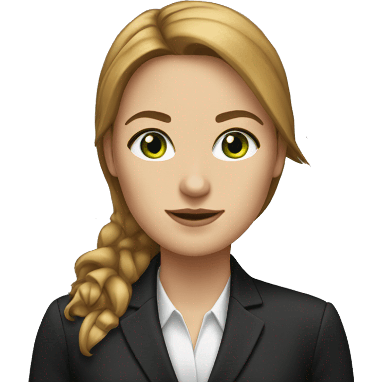 executive woman, long straight golden brown hair, green eyes, black suit emoji