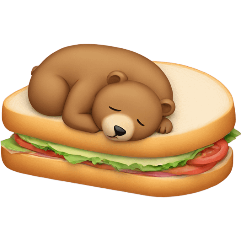 Sleeping teddy bear leaning against a sandwich  emoji