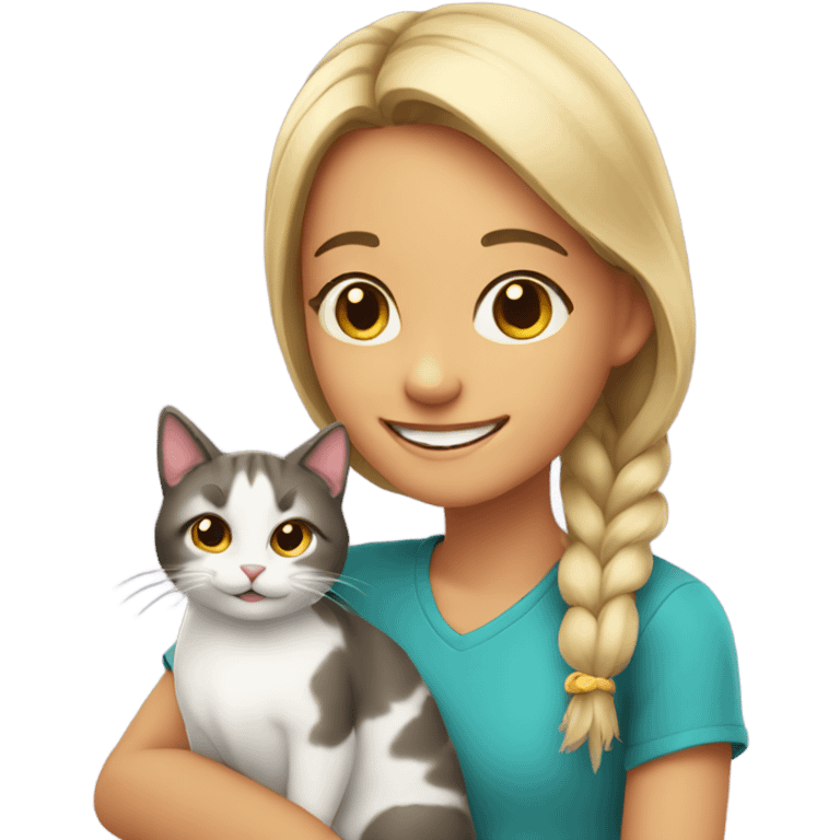 smiling girl with cat emoji