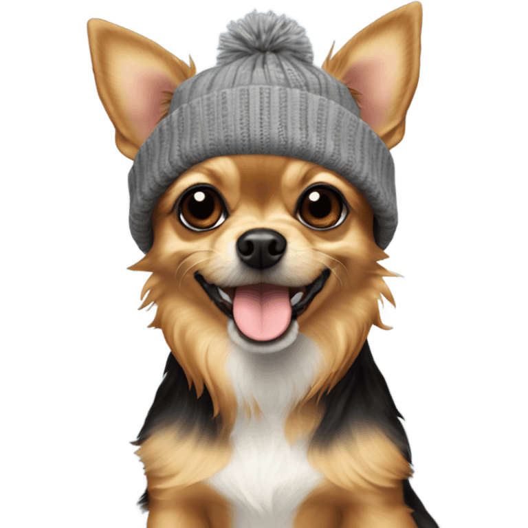 Yorkie chihuahua mix with toque with more fur emoji