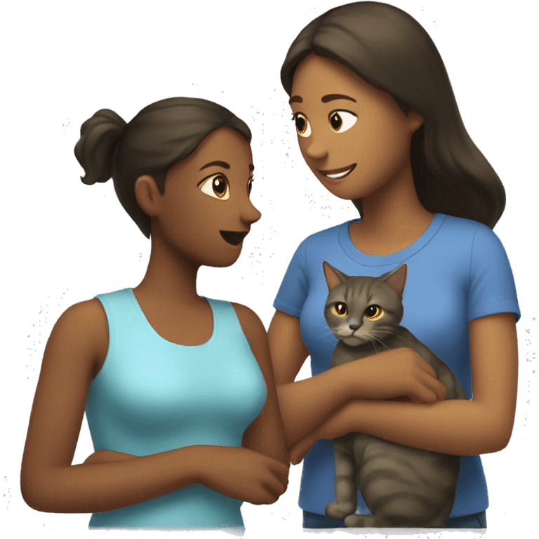 Girl with a cat in her arms is talking to a woman emoji