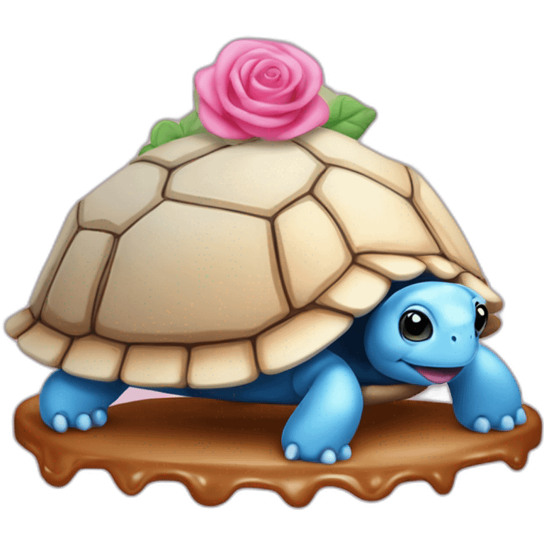 Un gâteau tortue bleu et rose emoji