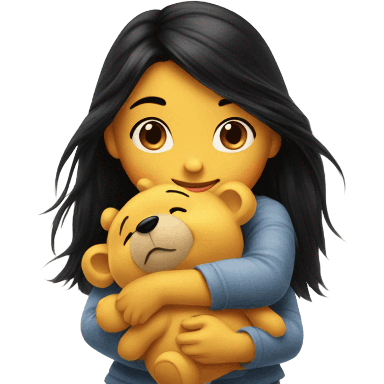 pretty long black haired girl hugging winnie the pooh emoji