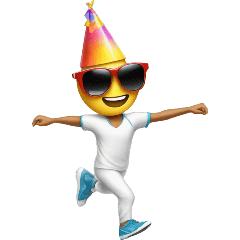 dancing runner wearing a party hat and sunglasses emoji