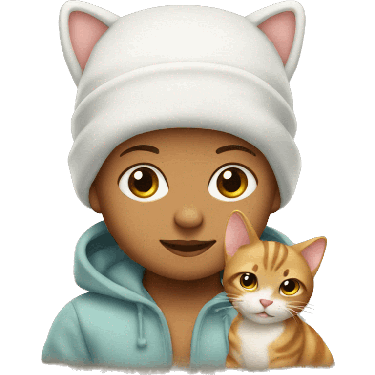 Baby with a cat beanie emoji