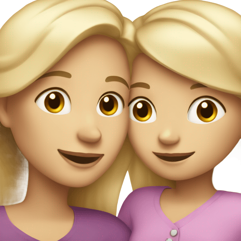 blonde mom and brunette daughter hugging  emoji