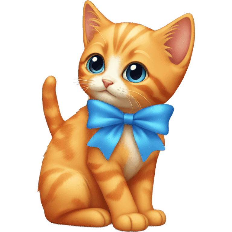 Orange kitten with blue bow emoji