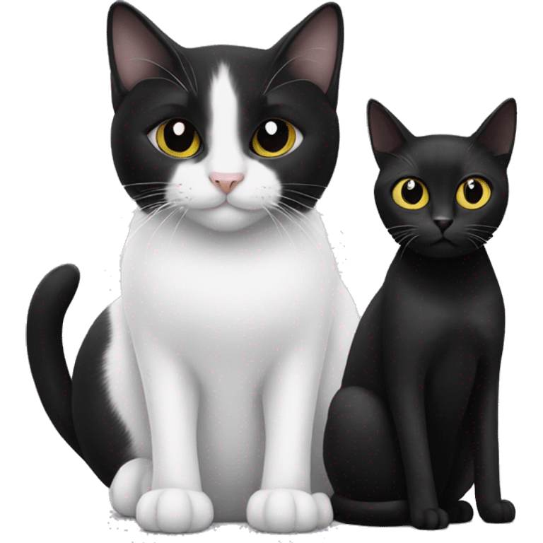 A black cat sitting next to a black and white cat emoji