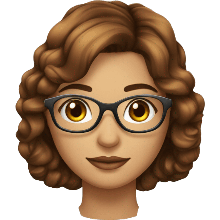 mulher morena de cabelo cobrido castanho com mechas loiras de oculos, olhos escuros emoji