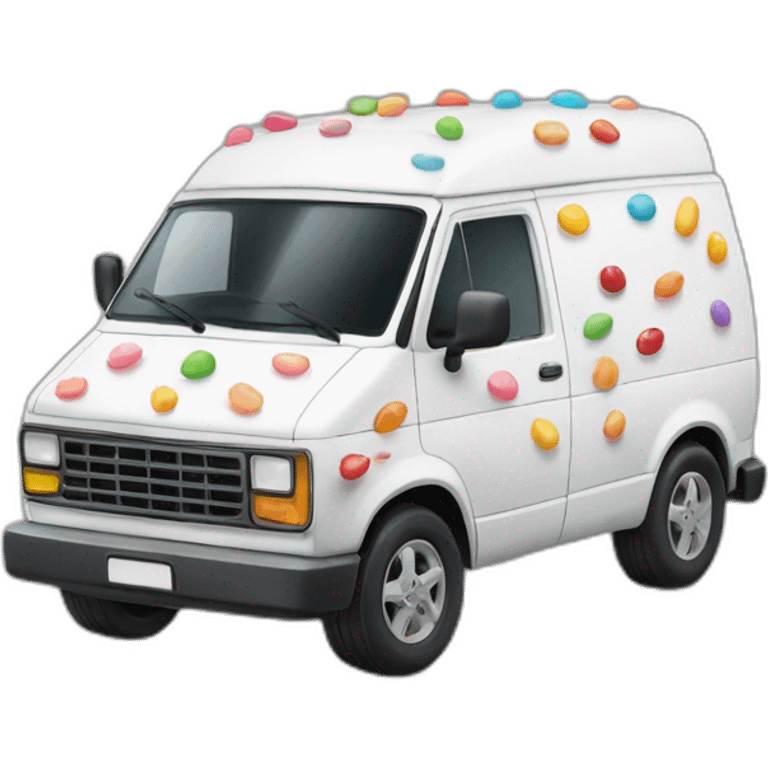 a white van with candy markings and a child inside emoji