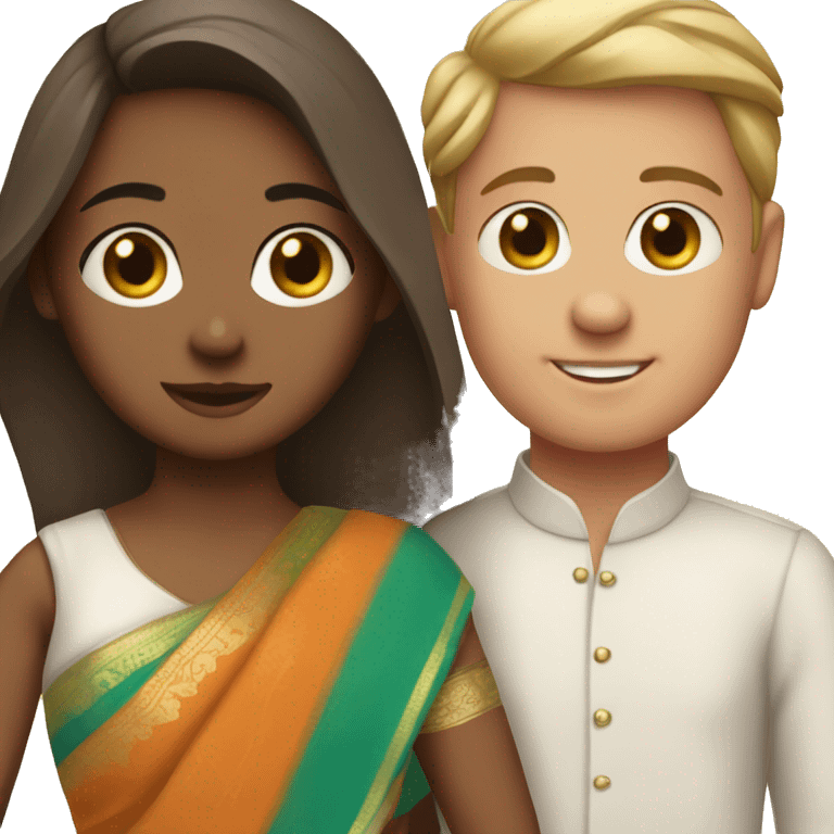 Girl in sari with white boyfriend emoji