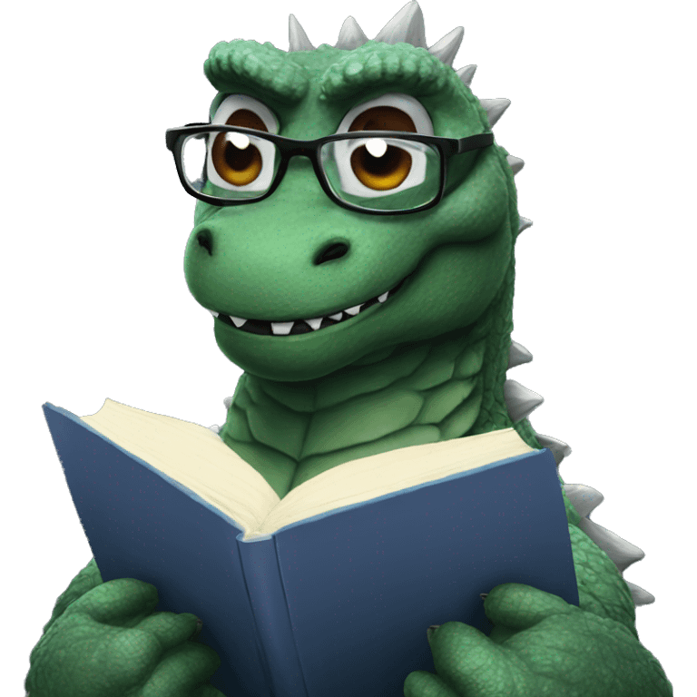 Godzilla reading a book wearing glasses emoji