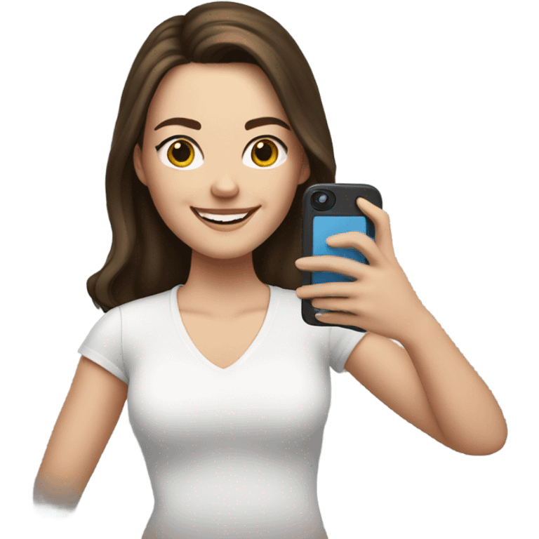 Brunette white Girl taking selfie with her phone emoji