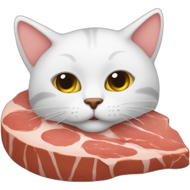 lazy cat with a piece of meat emoji