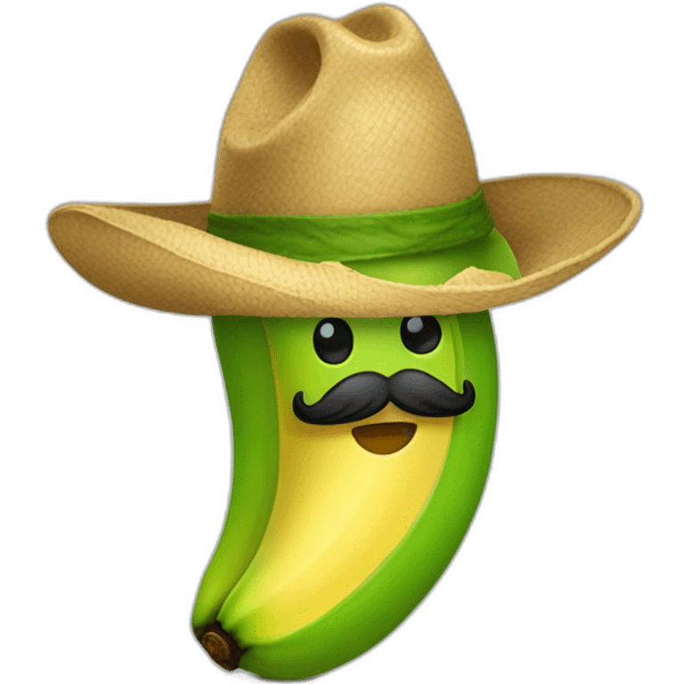 un cuerpo de platano verde que tenga un bigote y un sombrero de paja emoji