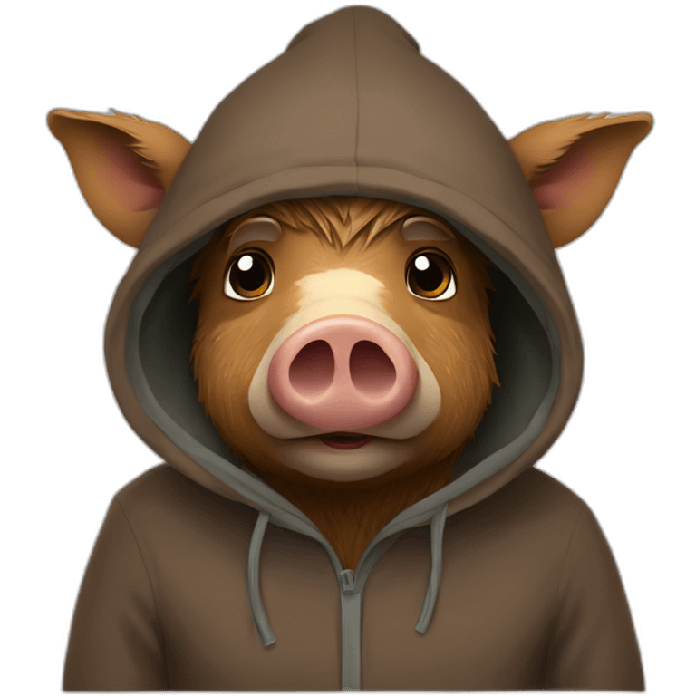 wild tired brown boar in hoodie and winter hat emoji