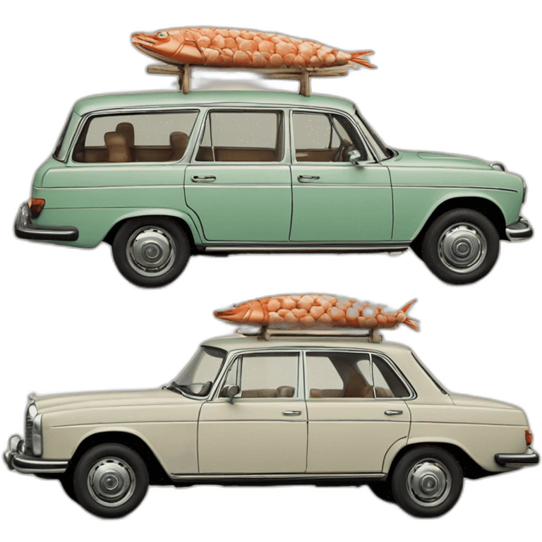 trip around galicia in a old mercedes benz w115 seafood emoji