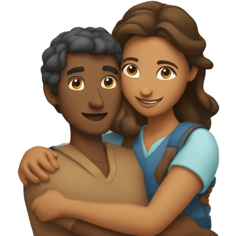 couple hug with warm smiles brown woman brown man emoji