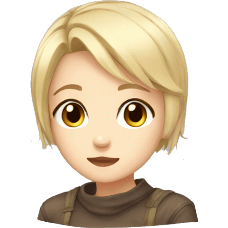 Cute anime girl, short hair, brown eyes, blonde,  emoji