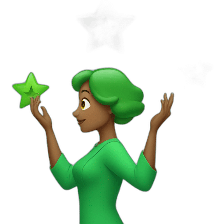 Green women holding three stars above head emoji