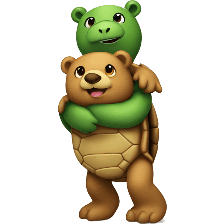 A turtle and a Bear hugging  emoji