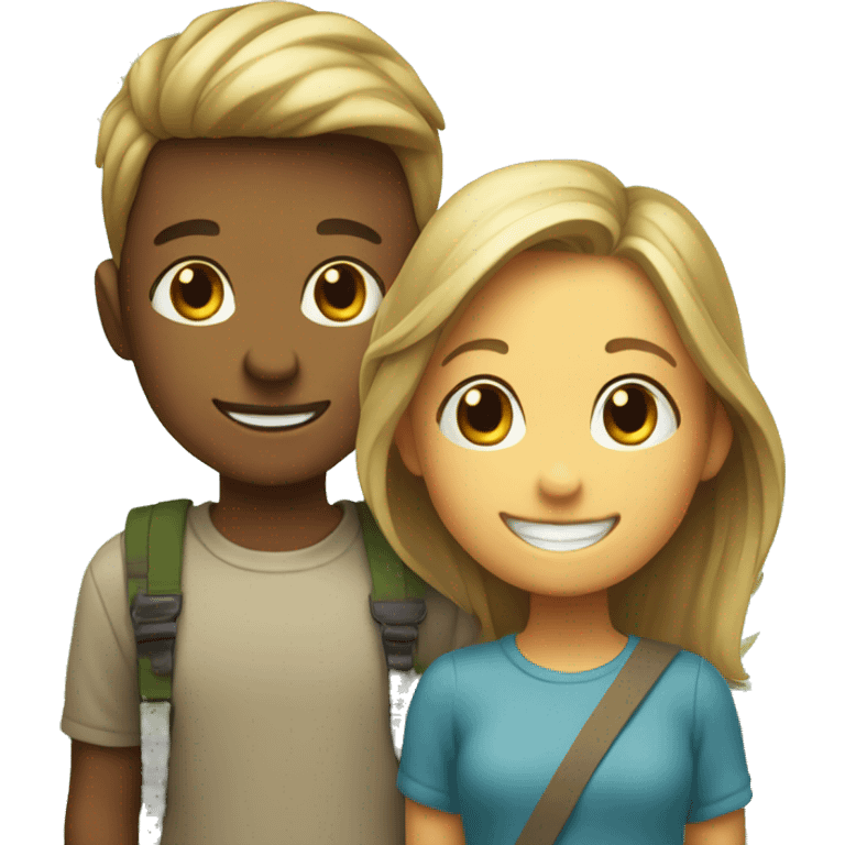 happy boy and girl outdoors by tree emoji