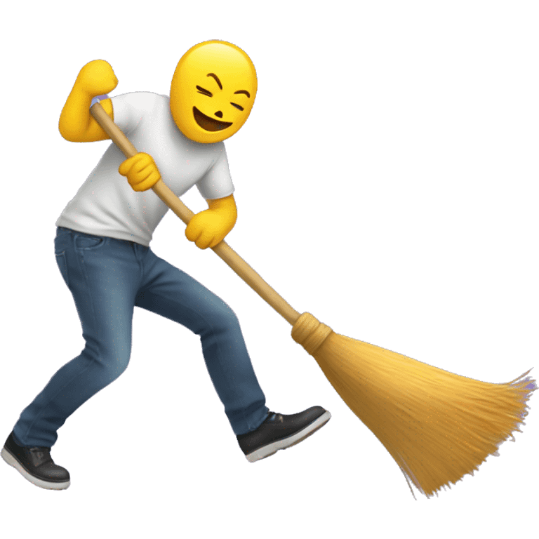 Emoji stepping on a broom and hitting itself in the face  emoji