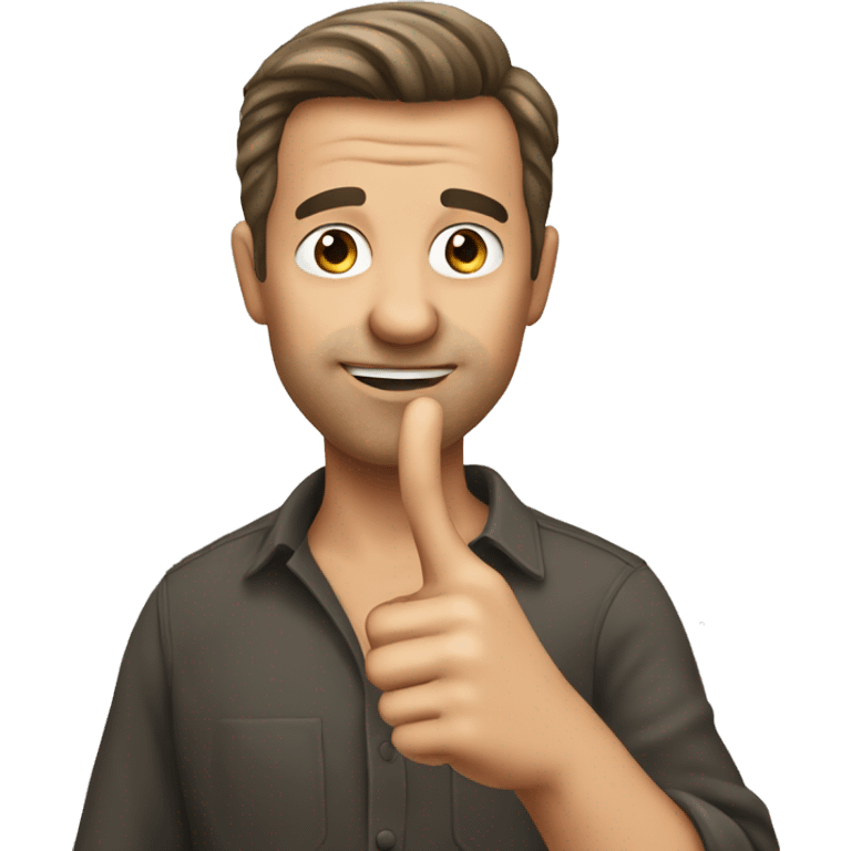 Man with thumb and point or finger out on chin emoji