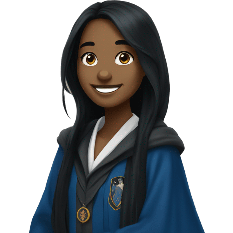 Ravenclaw from Hogwart girl Student with robes - long black hairs and beautiful smile  emoji