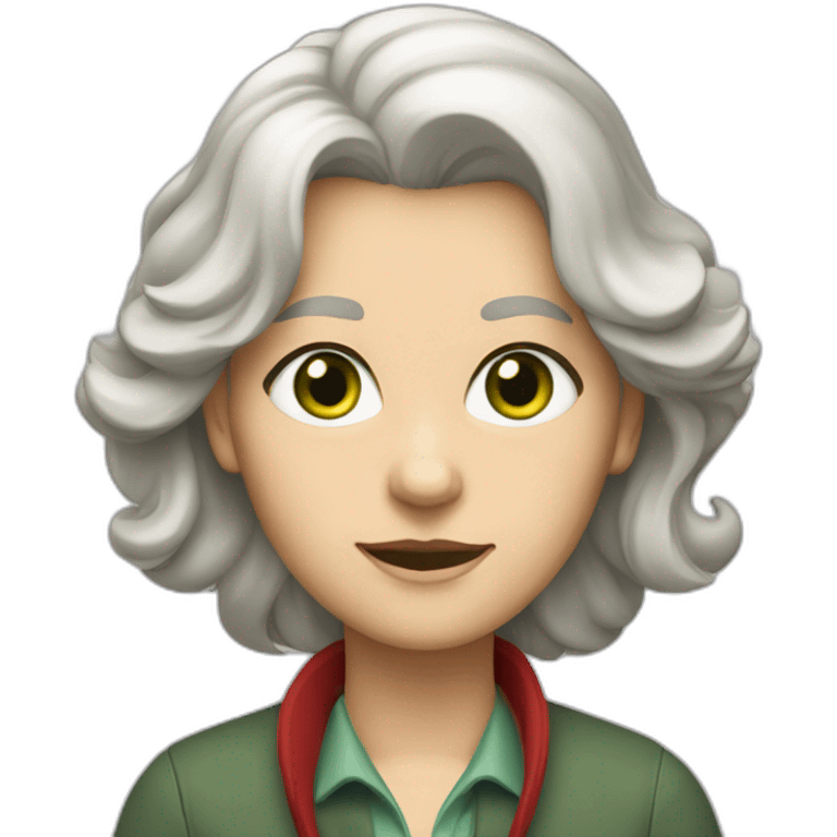 28 old women, white skin, long blond hair, green eyes, red shirt in a gray jacket emoji