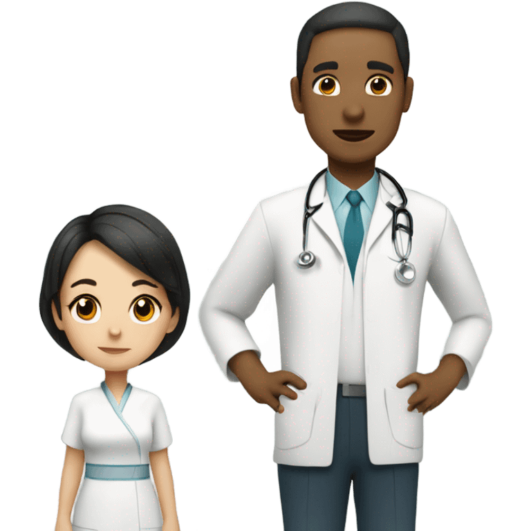 girl in qipao looked at a male doctor in white Dr uniform emoji