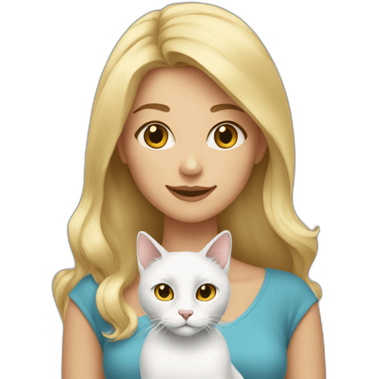 a-girl-with-blonde-hair,-a-white-cat-and-a-gray-cat emoji